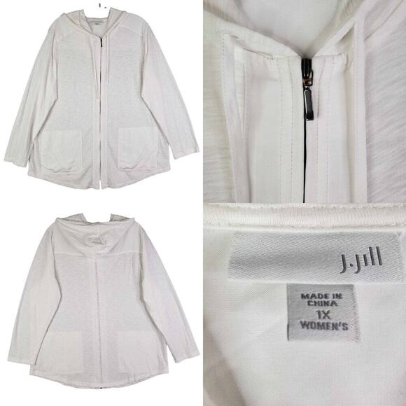 J. Jill Hoodie Sweatshirt Full Zip Women’s Plus Size 1X White Cotton LS - Picture 1 of 10